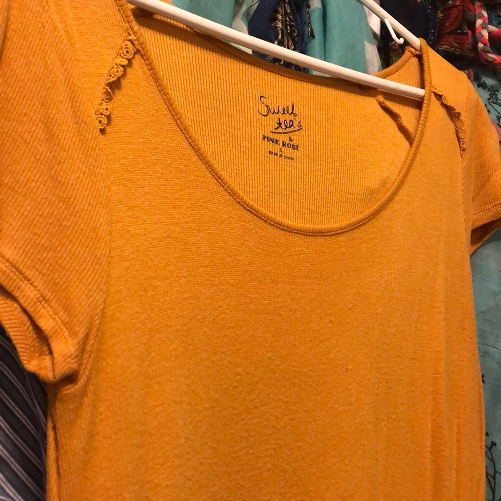 Mustard yellow top with lace detail